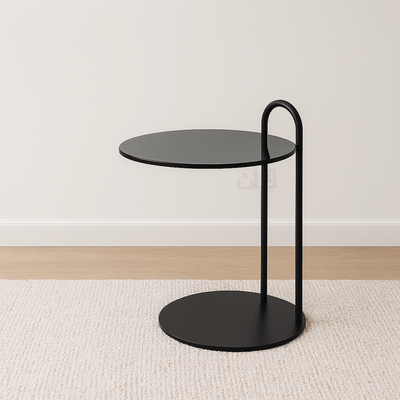 Modern Side Table with Black Glass Top and Matte Black Metal Frame - Al Rugaib Furniture