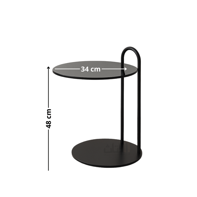 Modern Side Table with Black Glass Top and Matte Black Metal Frame End Table| Otath