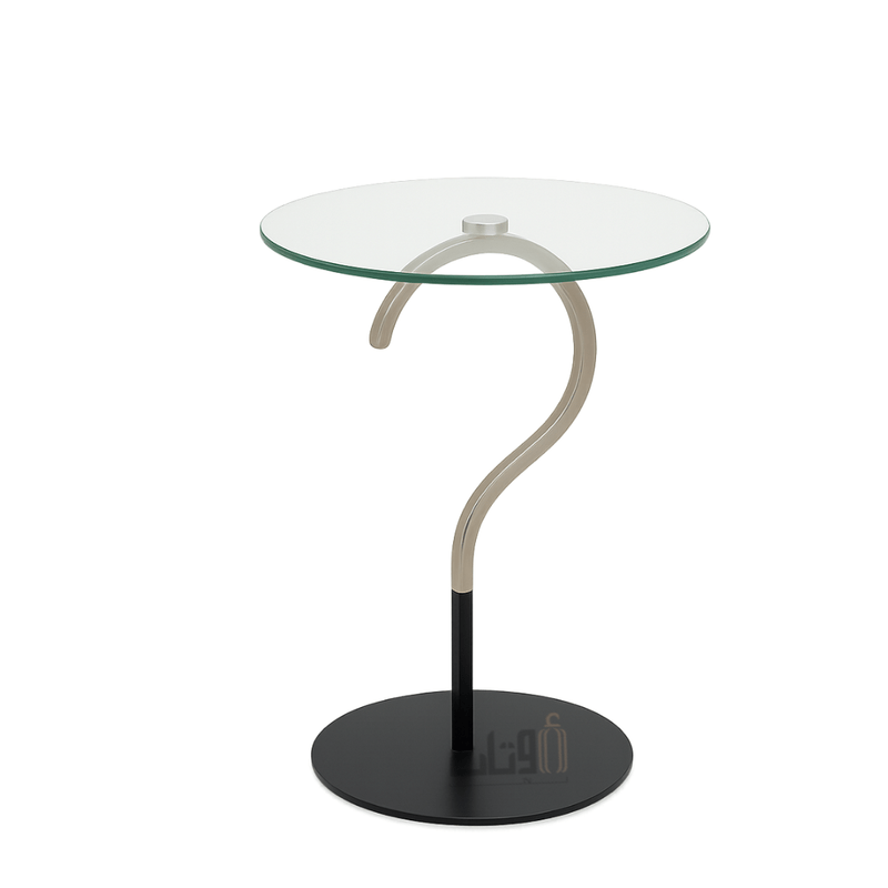 Modern Side Table with Travertine Top and Black Metal Base End Table| Otath