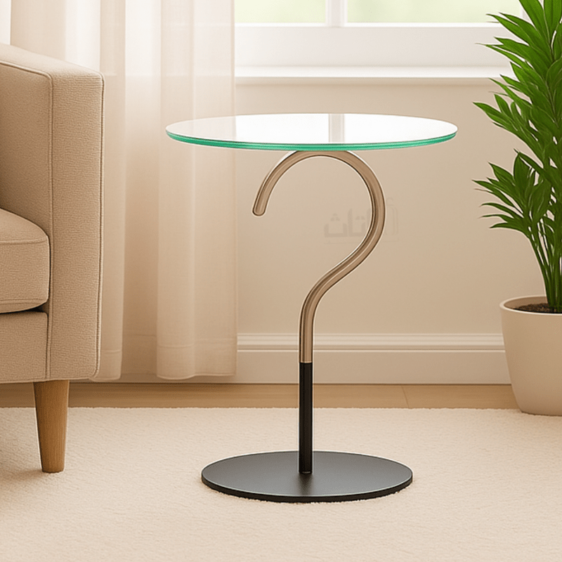 Modern Side Table with Travertine Top and Black Metal Base End Table| Otath