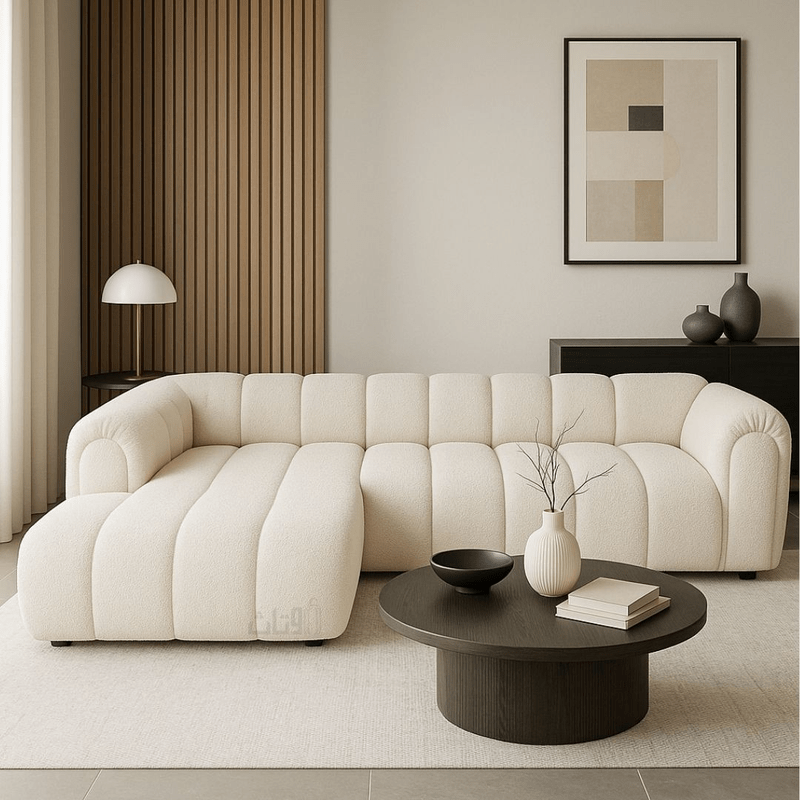 Modern Wave-Pattern L-Shaped Sofa - Beige Corner Sofas| Otath