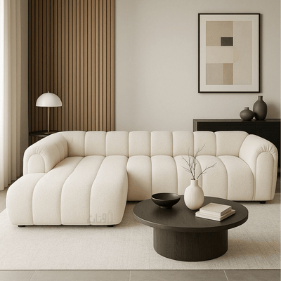 Modern Wave - Pattern L - Shaped Sofa - Beige - Al Rugaib Furniture