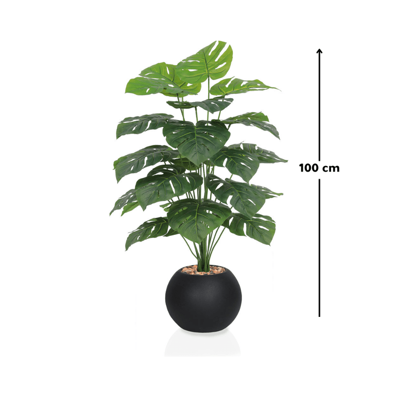 Monstera Leaf Tree with Round Plastic Stand Consists of 24 Branches Available Colors: Black - Al Rugaib Furniture