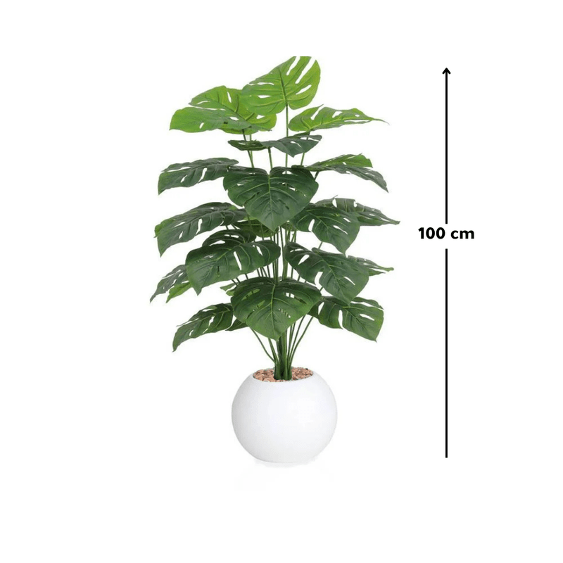 Monstera Leaf Tree with Round Plastic Stand Consists of 24 Branches Available Colors: White Artificial Plants| Otath