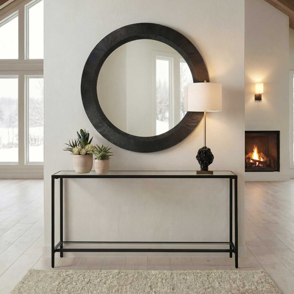 Montgomery Round Black Mirror Mirrors| Uttermost
