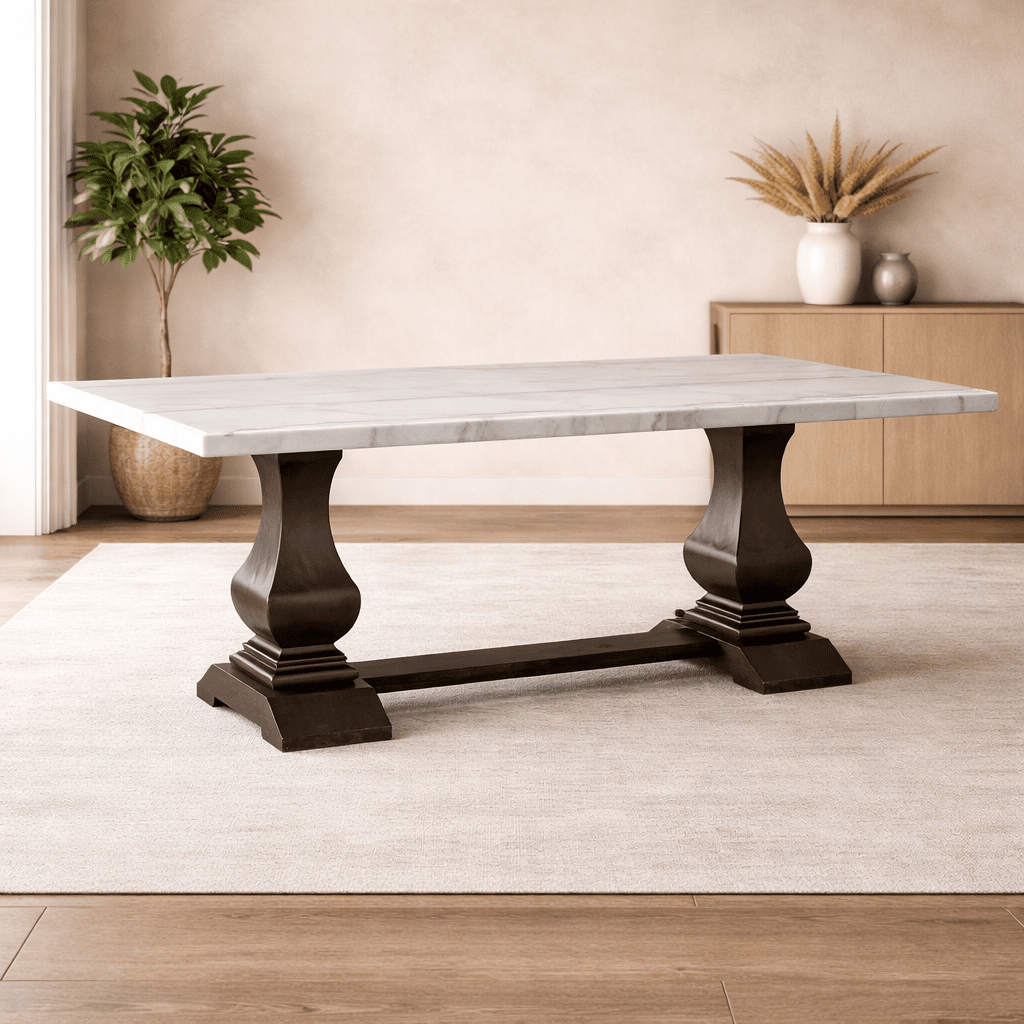 Monticello White Marble Dining Table 6-8 Seaters Dark Dining Tables| Roots Furniture
