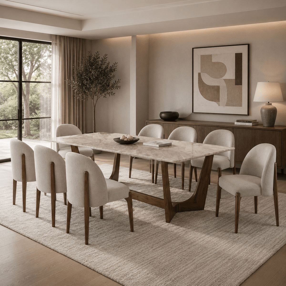 Morgans Beige Marble Dining Table 8 Seater SET Dining Room Sets| Roots Furniture