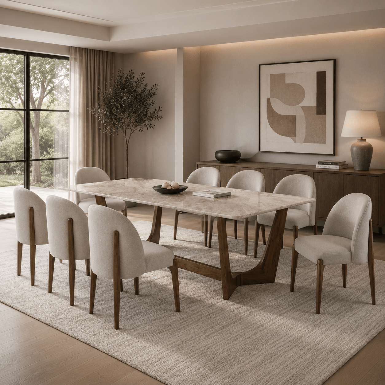 Morgans Beige Marble Dining Table 8 Seater SET Dining Room Sets| Roots Furniture