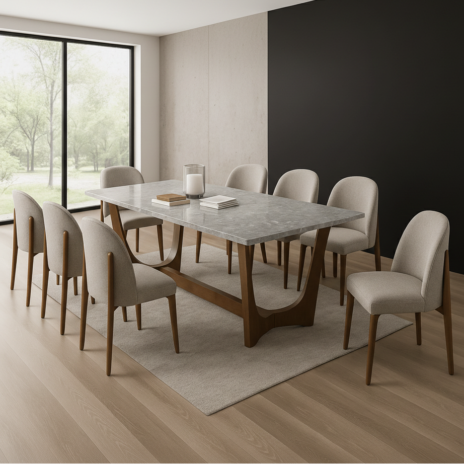 Morgans Grey Marble Dining Table 8 Seater SET Dining Room Sets| Roots Furniture
