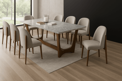 Morgans Grey Marble Dining Table 8 Seater SET - Al Rugaib Furniture