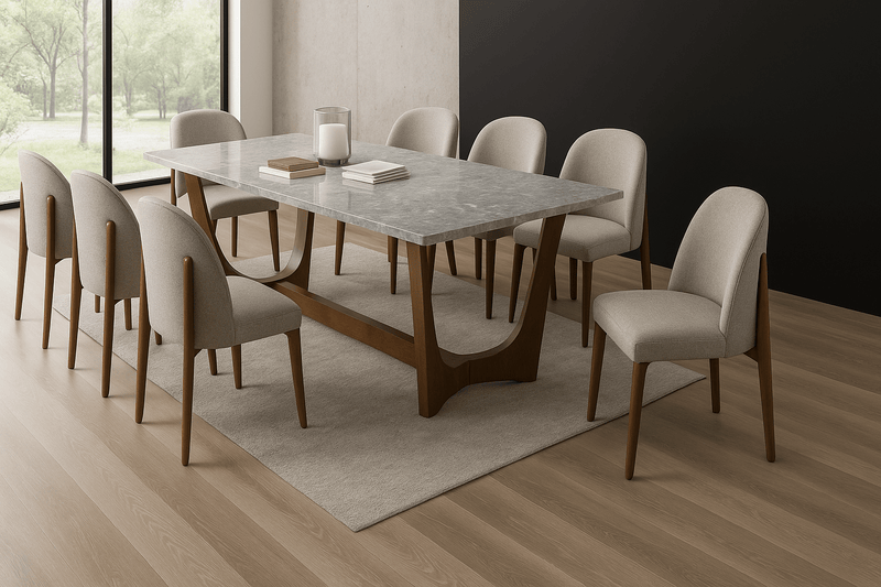 Morgans Grey Marble Dining Table 8 Seater SET - Al Rugaib Furniture
