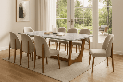 Morgans Grey Marble Dining Table 8 Seater SET - Al Rugaib Furniture