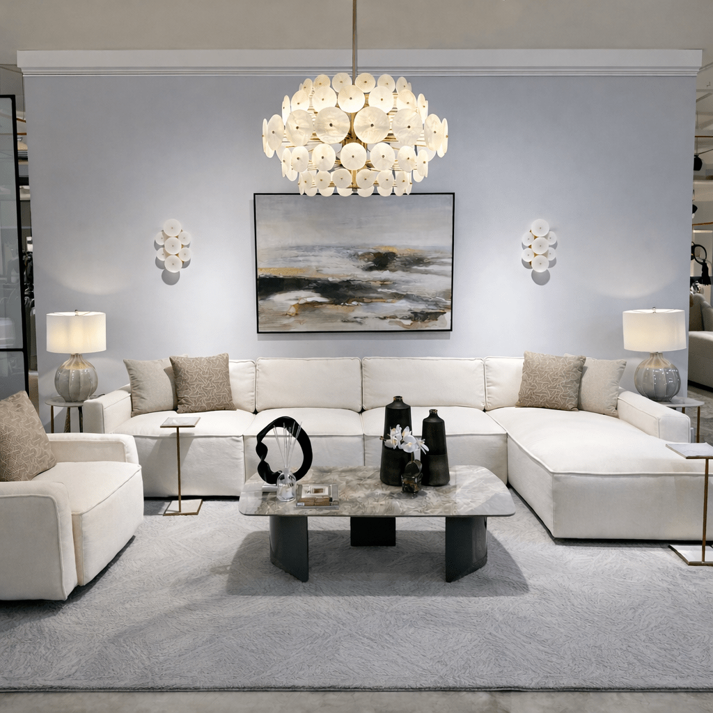Moscow White Sectional + Swivel Chair Sectionals| Roots Furniture