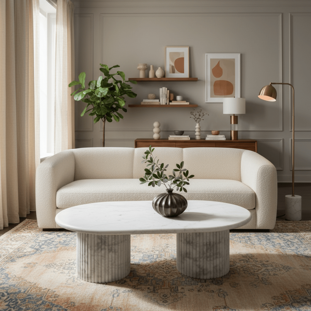 Muqla White Turkish Marble Center Table By Alhome Coffee Tables| Alhome