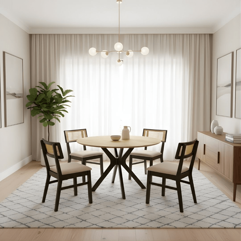 Napoli Round Natural Wood × Black Dining Set – Table + 4 Chairs – Natural elegance with a modern touch for medium spaces Dining Set| Otath