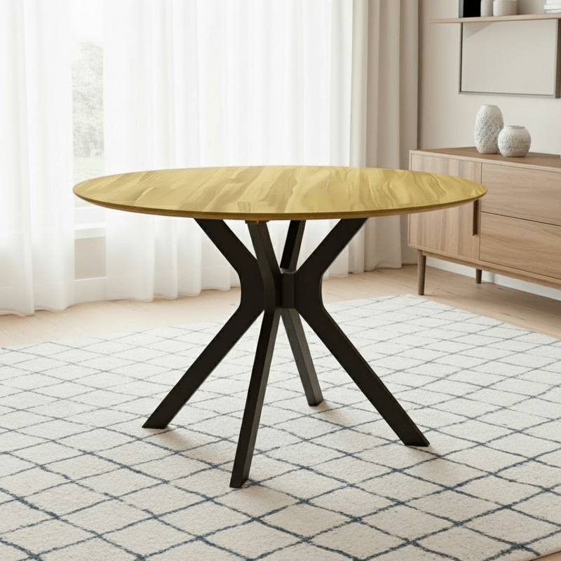 Napoli Round Natural Wood × Black Dining Set – Table + 4 Chairs – Natural elegance with a modern touch for medium spaces Dining Set| Otath