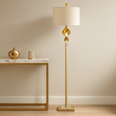 Natural Linen Shade Gold Floor Lamp - Al Rugaib Furniture