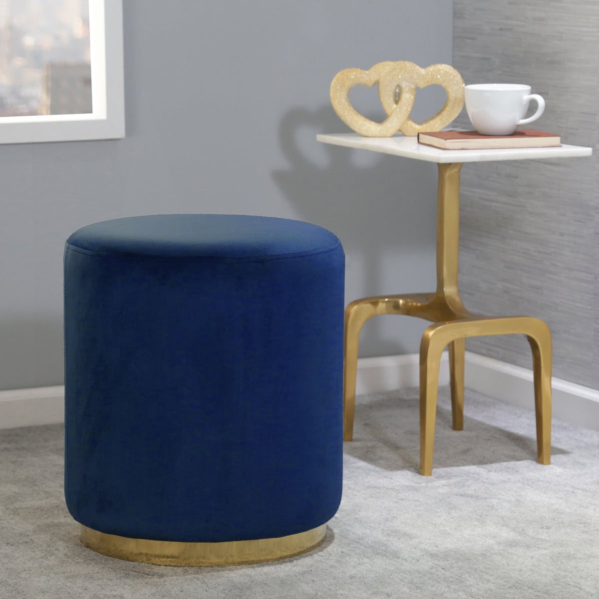 NAVY/GOLD VELVETEEN STOOL Stools| Sagebrook Home