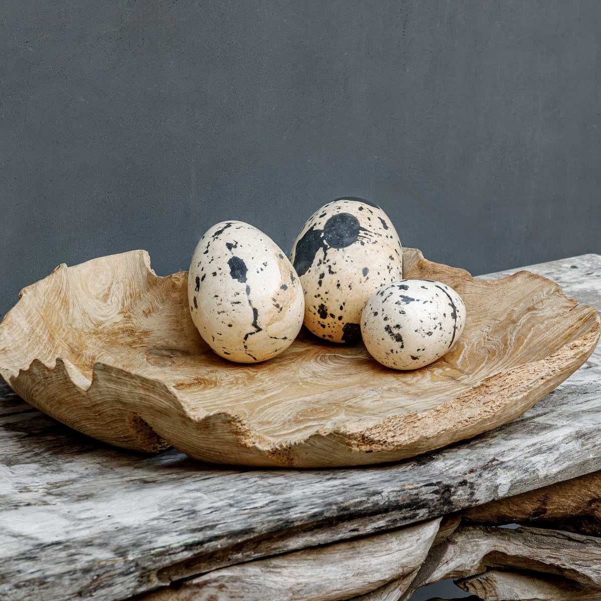 Nest Trio Indoor-Outdoor Stone Eggs Set/3 Table Decors| Uttermost
