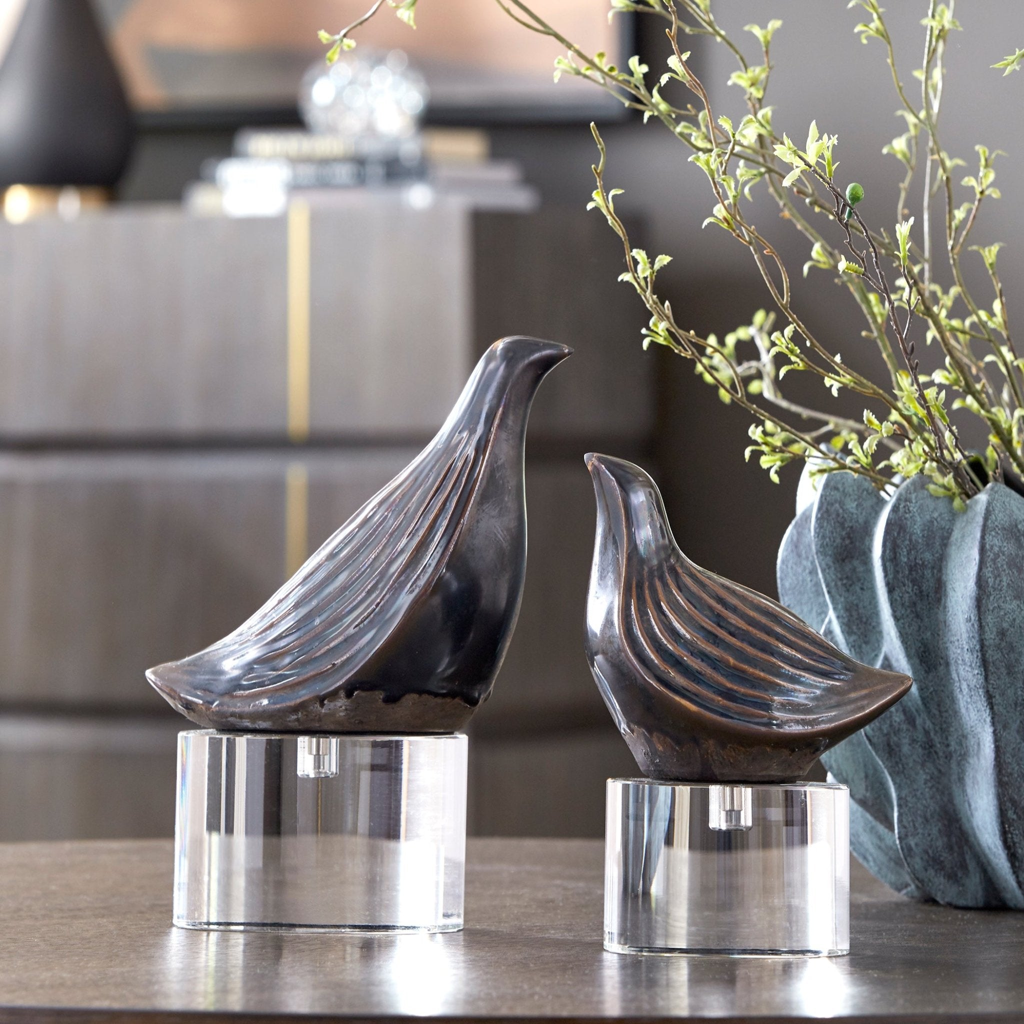 Nesting Bird Gray Sculptures, S/2 - Al Rugaib Furniture