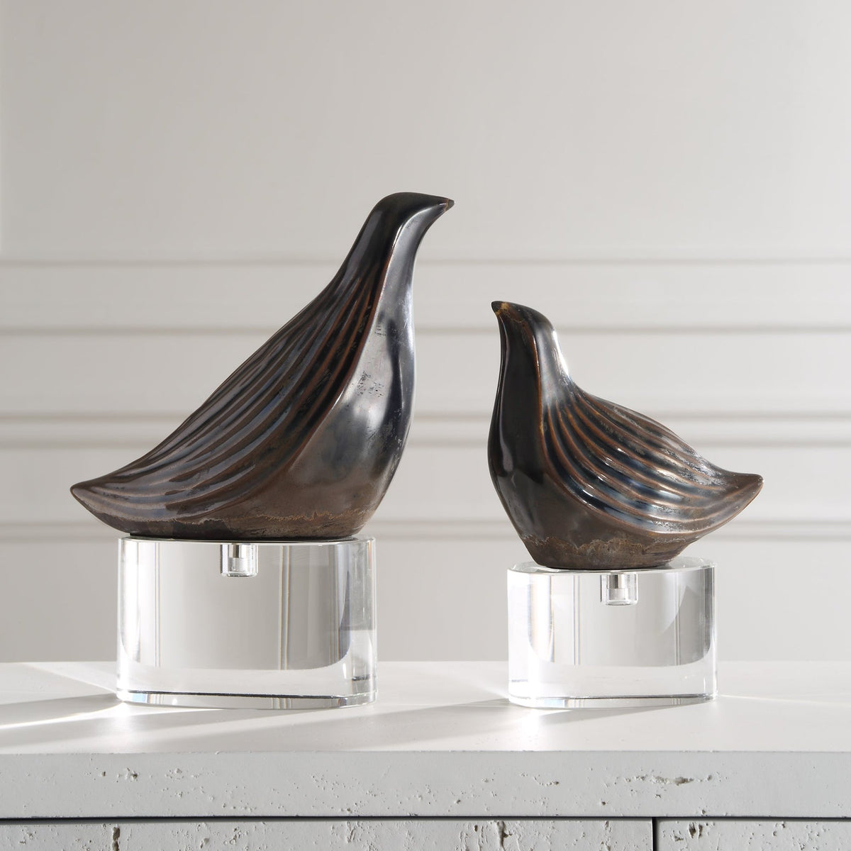 Nesting Bird Gray Sculptures, S/2 Table Decors| Uttermost