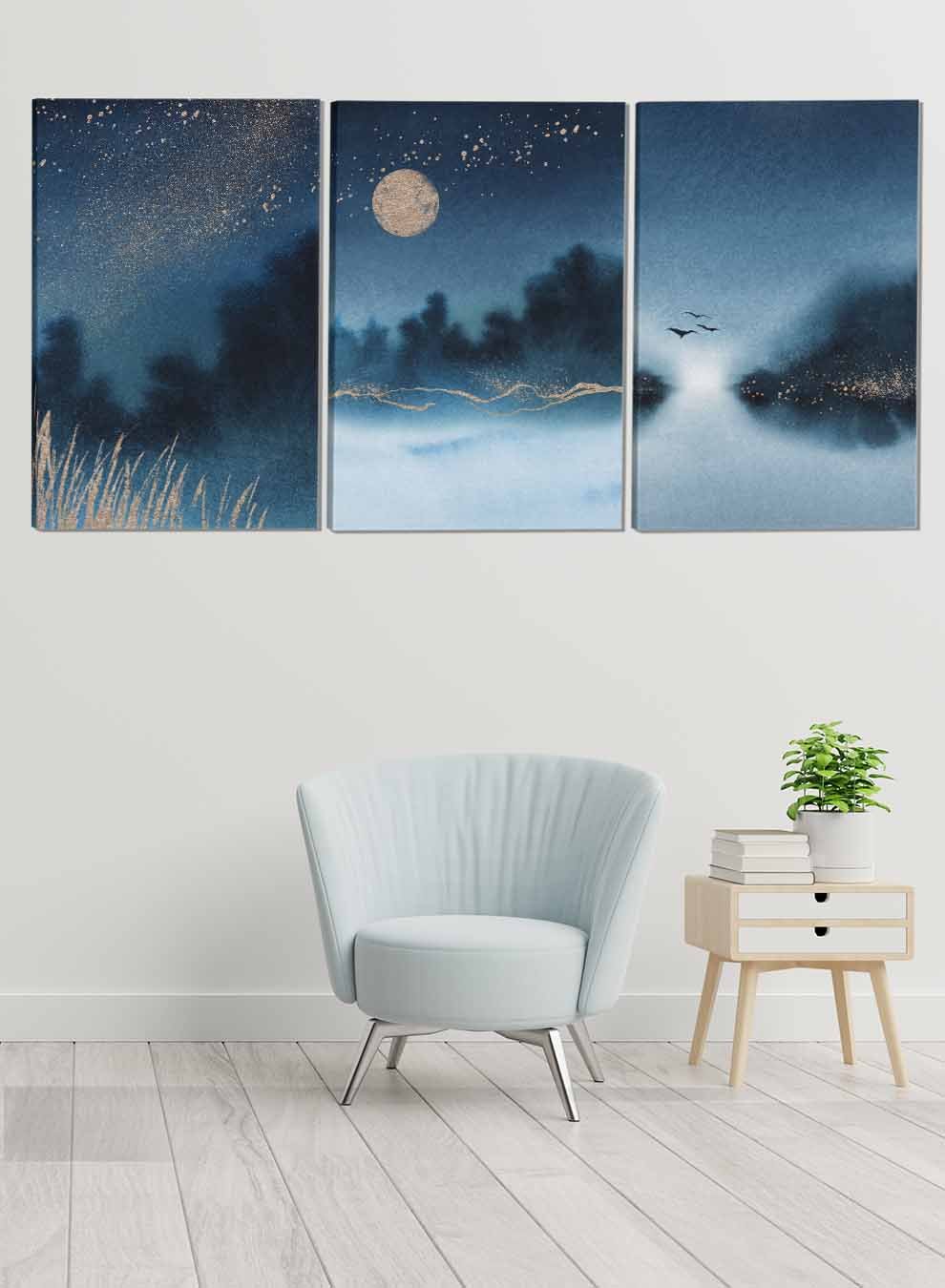 Night Moon Abstract Paintings(set of 3) Paintings & Pictures| LOWHA