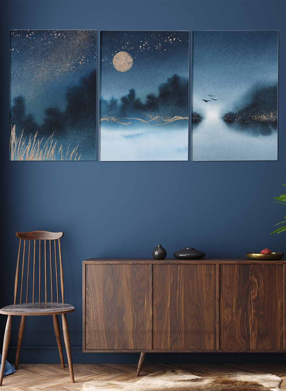 Night Moon Abstract Paintings(set of 3) Paintings & Pictures| LOWHA