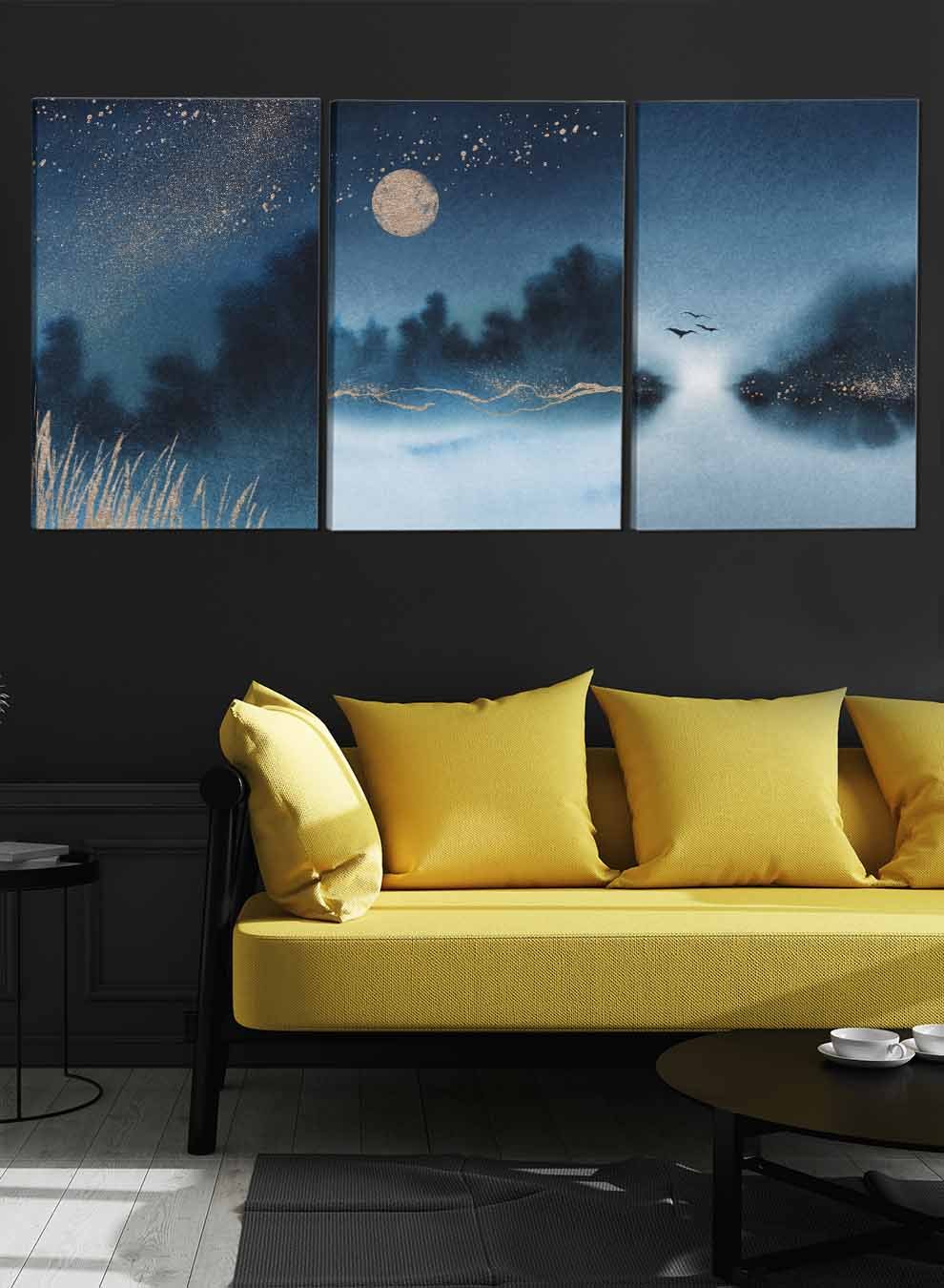 Night Moon Abstract Paintings(set of 3) Paintings & Pictures| LOWHA