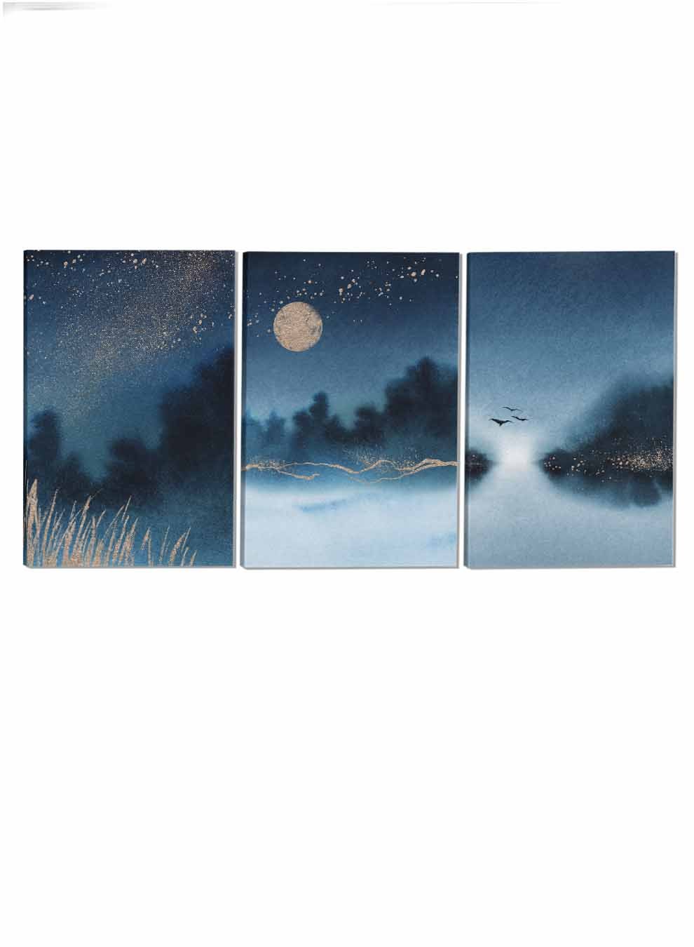 Night Moon Abstract Paintings(set of 3) Paintings & Pictures| LOWHA