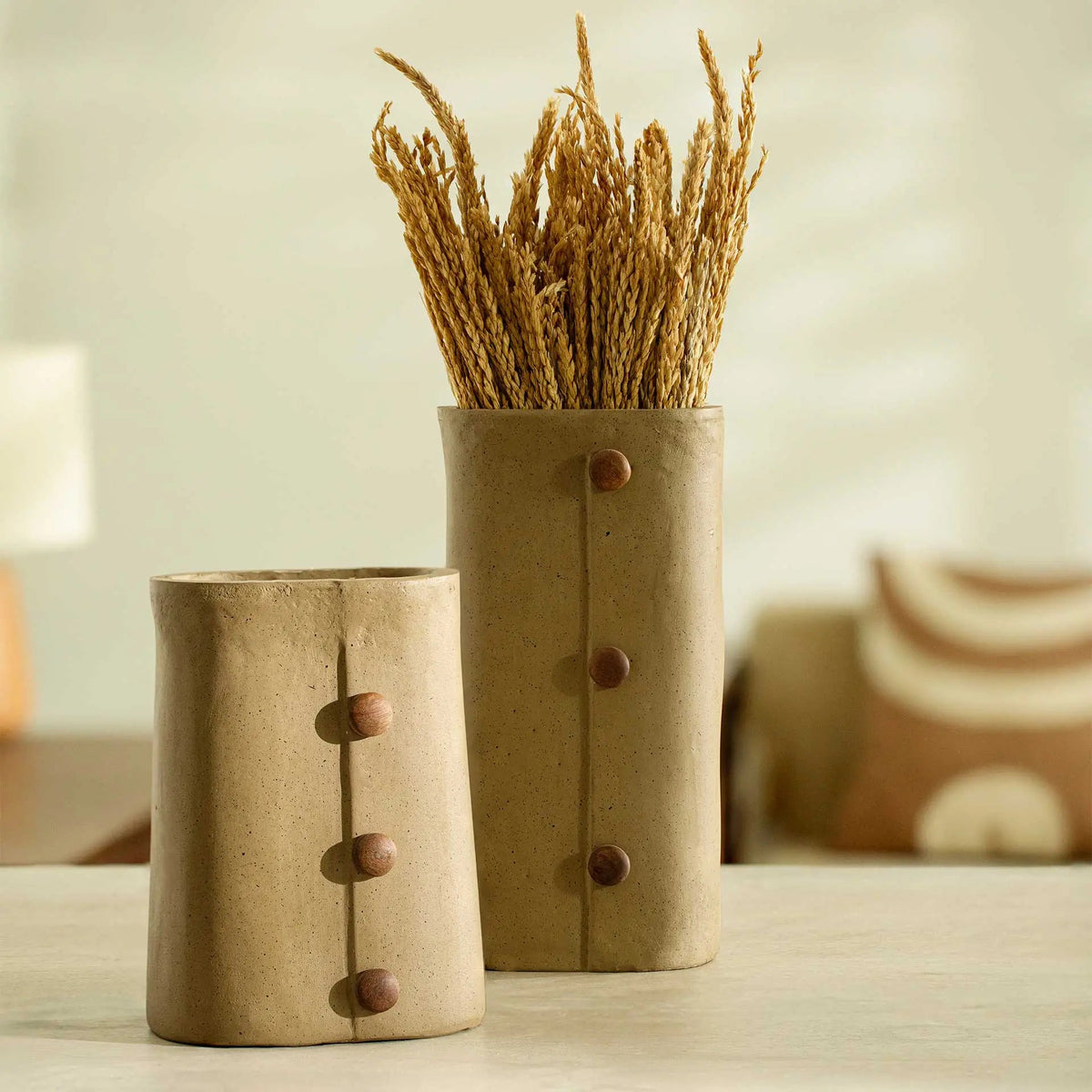 Niraan Ecomix Vase With Wooden Beads Short Vases and Jars| Roots Furniture