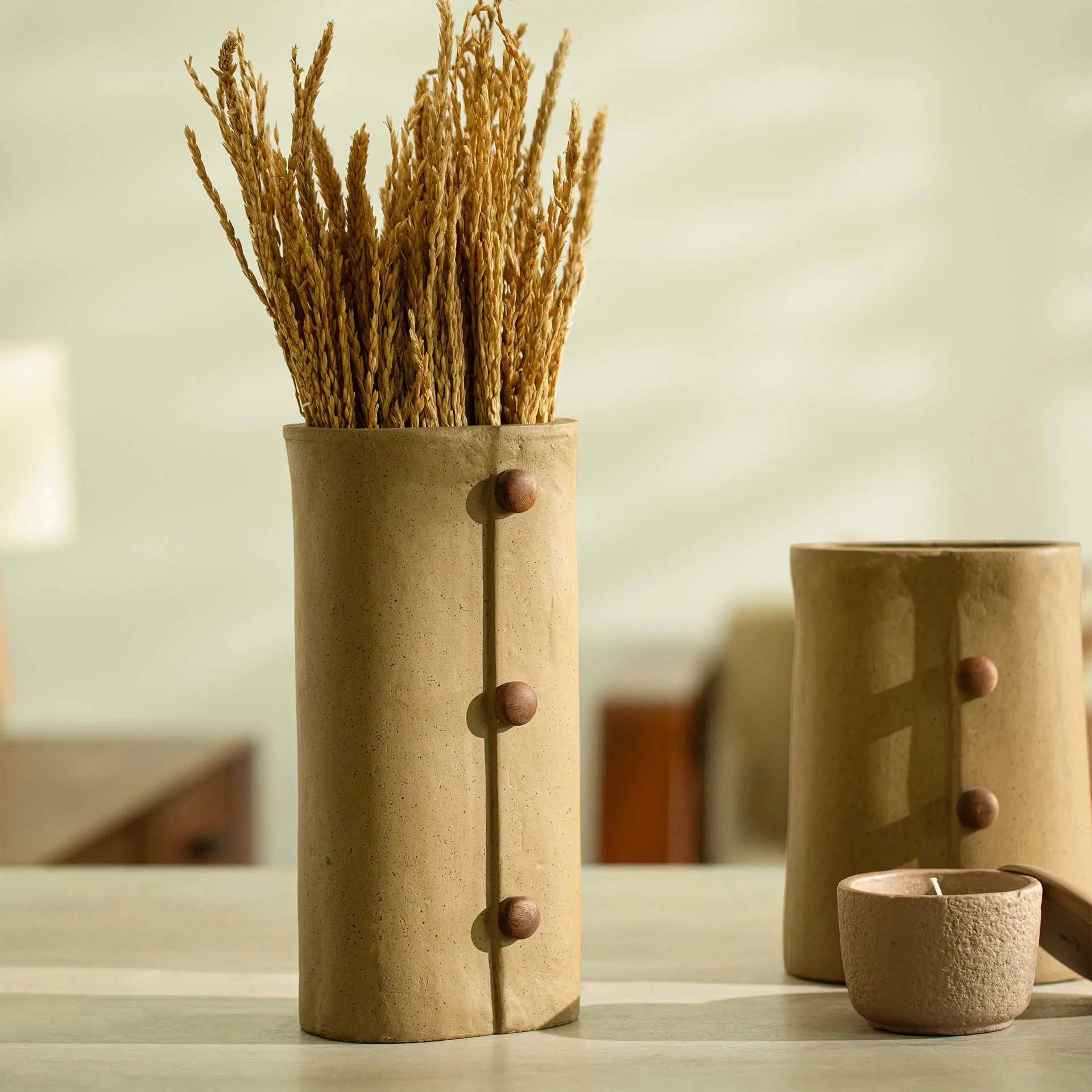 Niraan Ecomix Vase With Wooden Beads Tall Vases and Jars| Roots Furniture