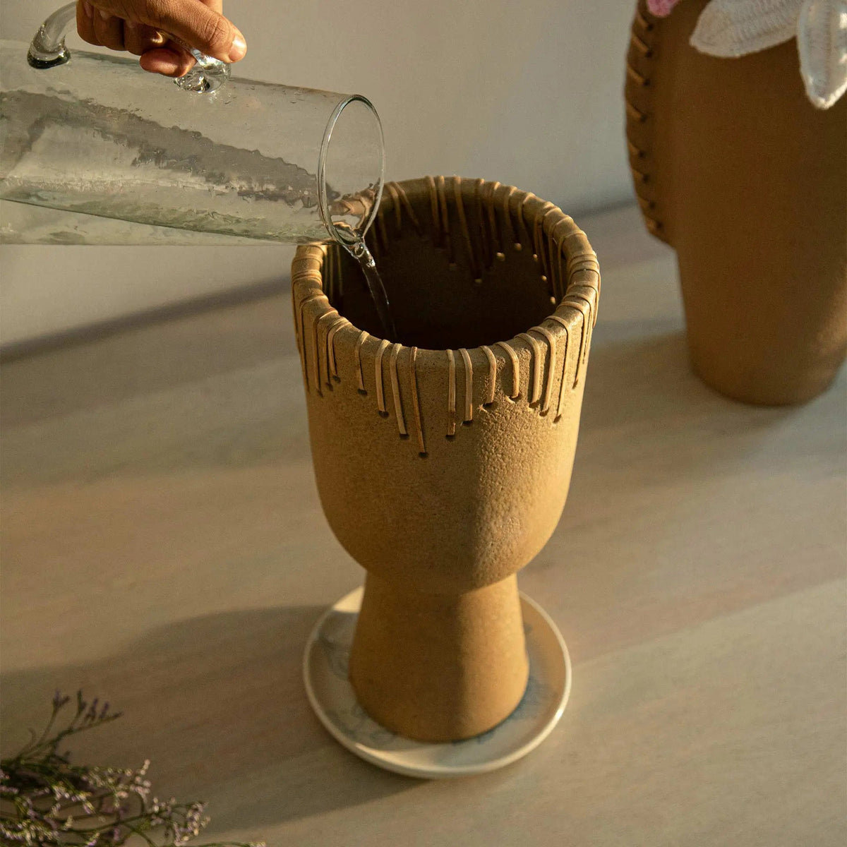 Niraan Terracotta Vase with Cane Vases and Jars| Roots Furniture