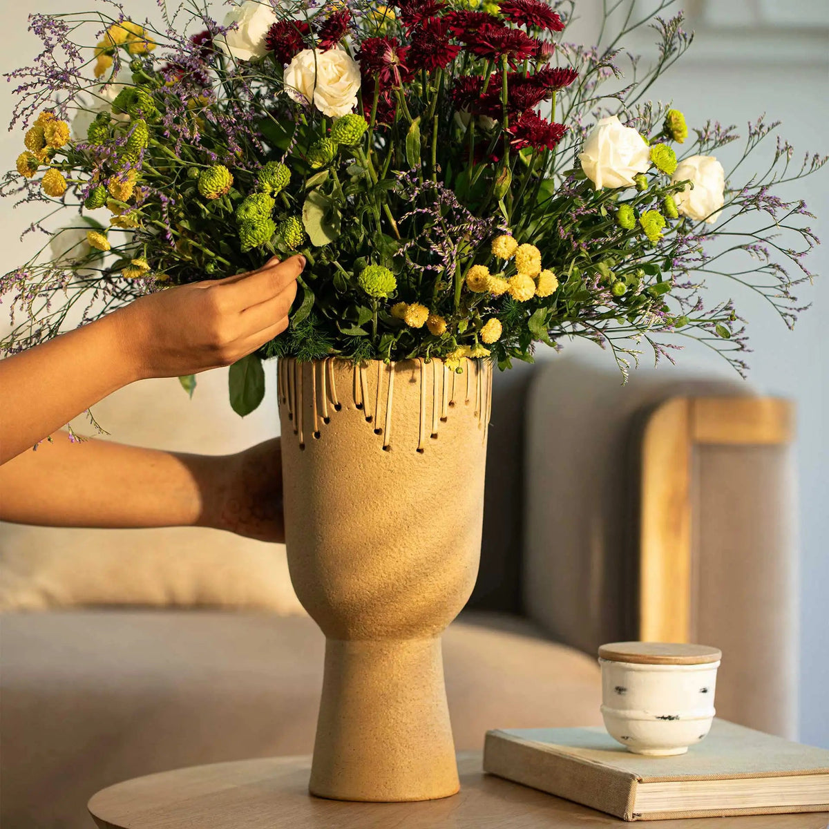 Niraan Terracotta Vase with Cane Vases and Jars| Roots Furniture