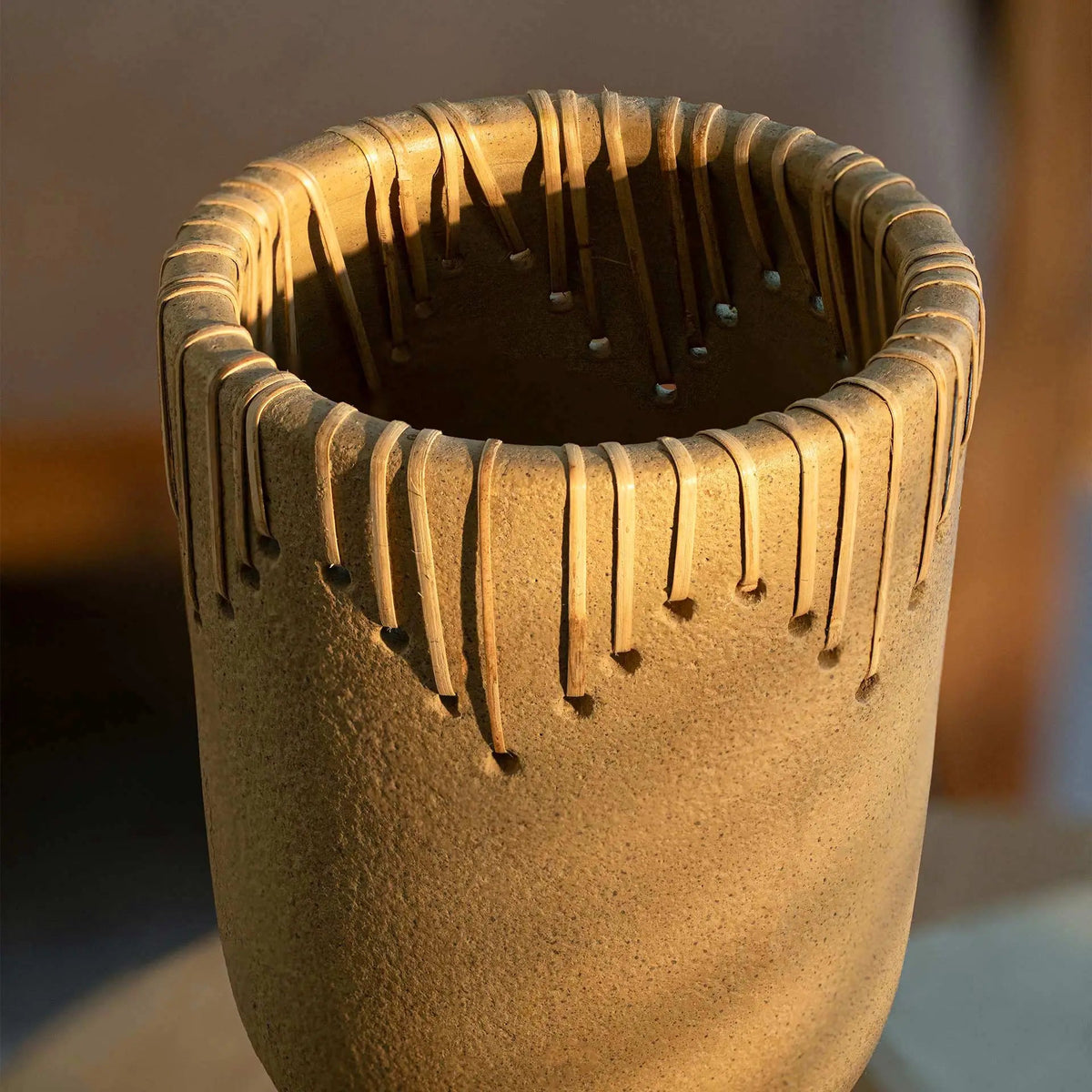 Niraan Terracotta Vase with Cane Vases and Jars| Roots Furniture