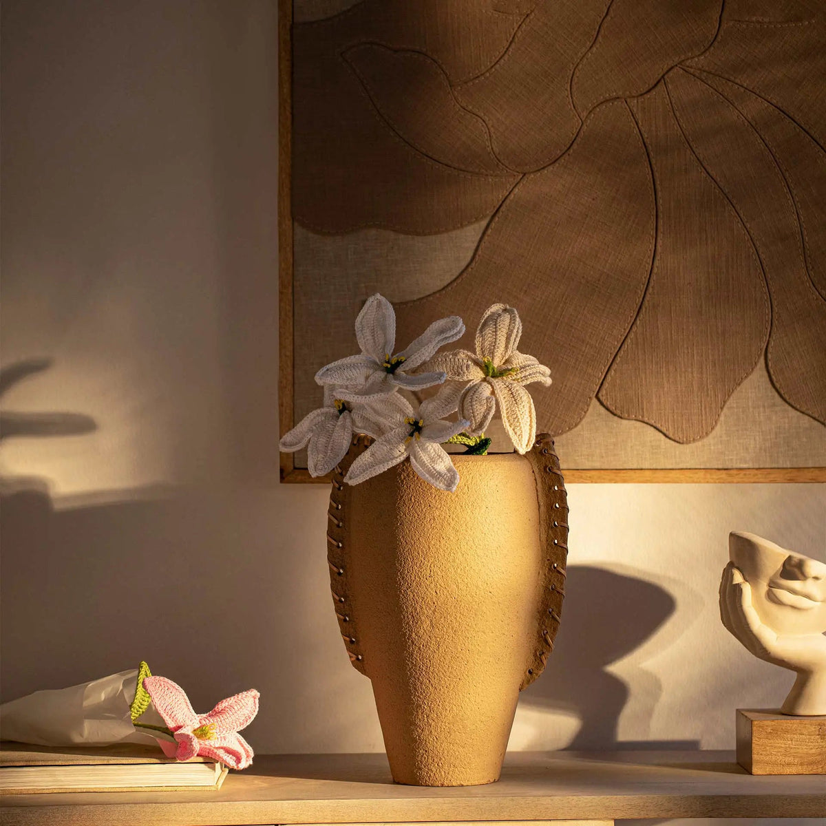 Niraan Terracotta Vase with Cane Wrapped Handles Vases and Jars| Roots Furniture