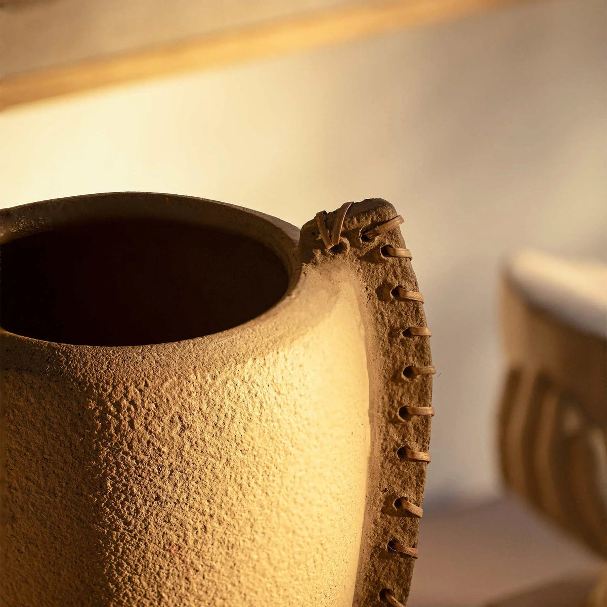Niraan Terracotta Vase with Cane Wrapped Handles Vases and Jars| Roots Furniture