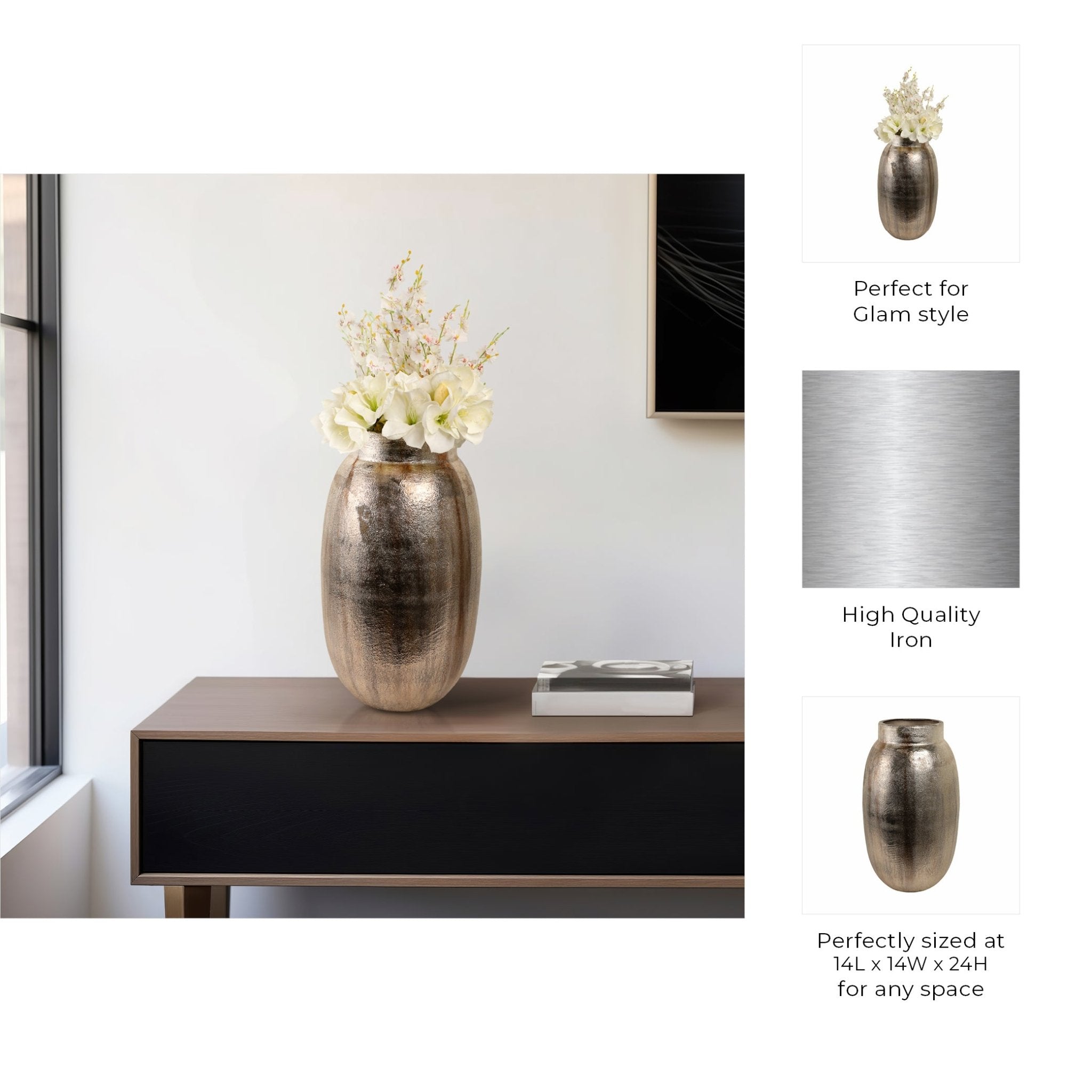 Noatak Antique Silver Vase Vases and Jars| Sagebrook Home