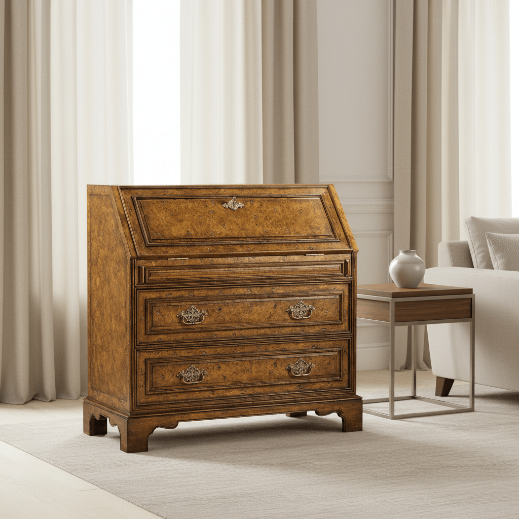 Nottinghamshire Collection - Queen Anne pollard veneer bureau cabinet (Base) Cabinets & Chests| Jonathan Charles