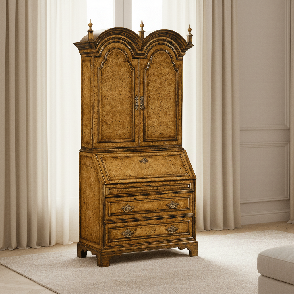 Nottinghamshire Collection - Queen Anne Pollard Veneer Bureau Cabinet (Wooden Doors) Cabinets & Chests| Jonathan Charles