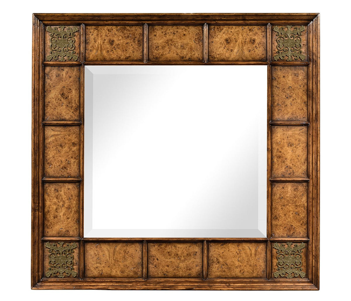 Nottinghamshire Collection - Square walnut & burl oak mirror Mirrors| Jonathan Charles