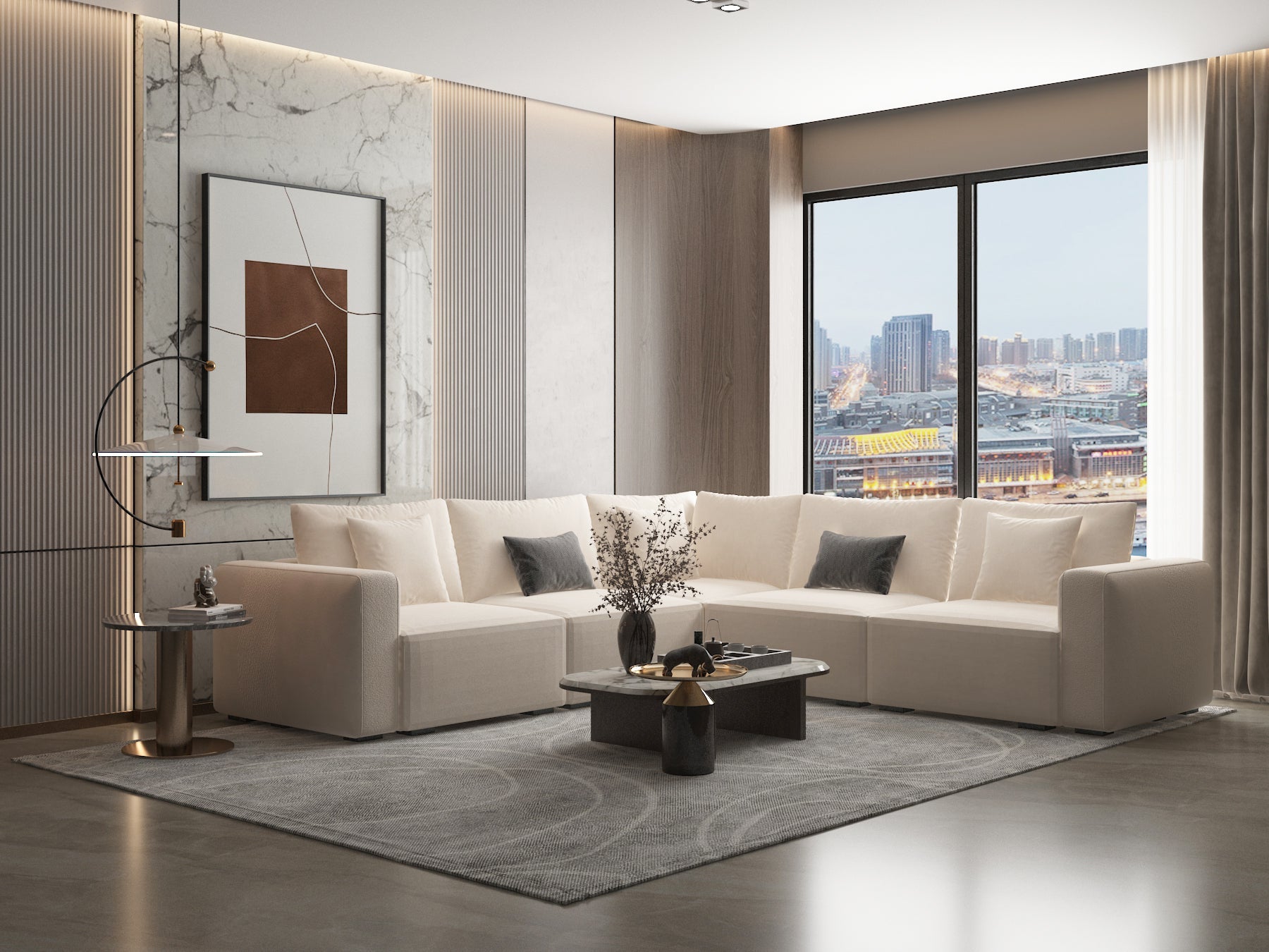 Off-white corner sofa Al-Safa model 300×300 Sectionals| Oak