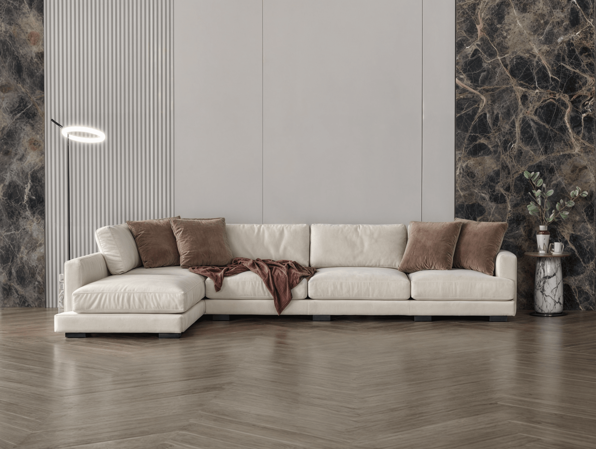 Off-white cream corner sofa model "Ronaq" in size 330×185 Sectionals| Oak