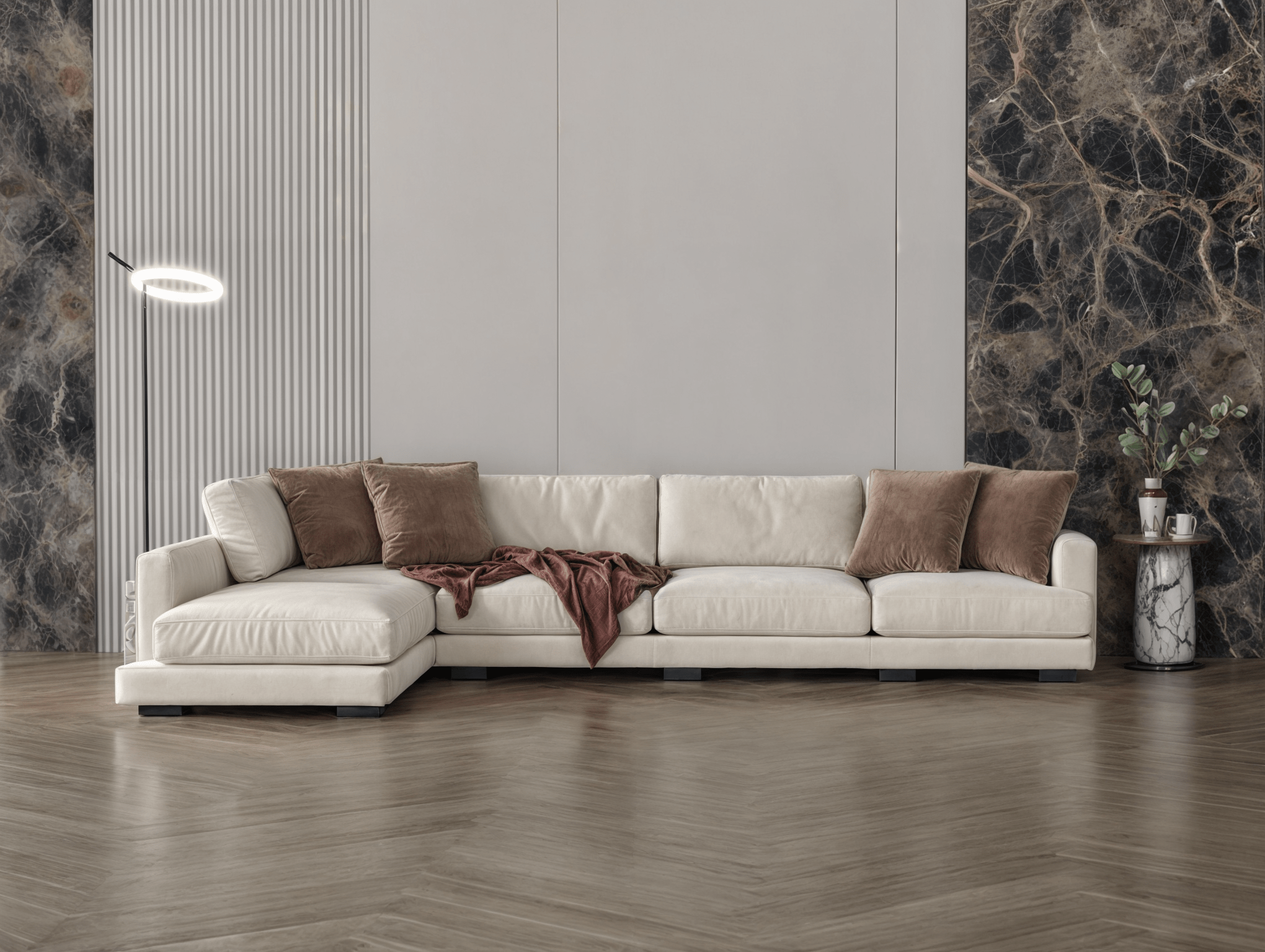 Off-white cream corner sofa model "Ronaq" in size 330×185 Sectionals| Oak