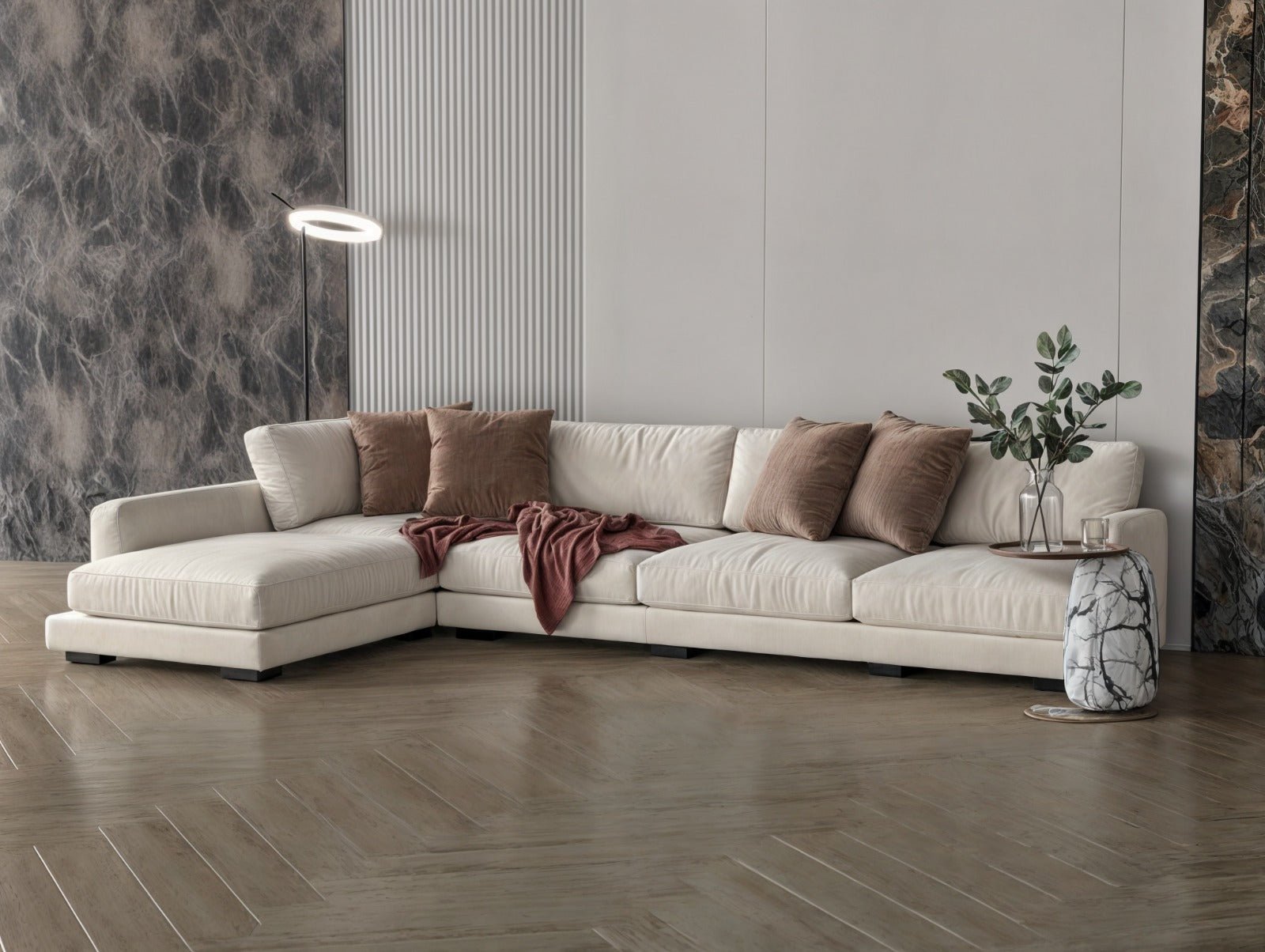 Off-white cream corner sofa model "Ronaq" in size 330×185 Sectionals| Oak