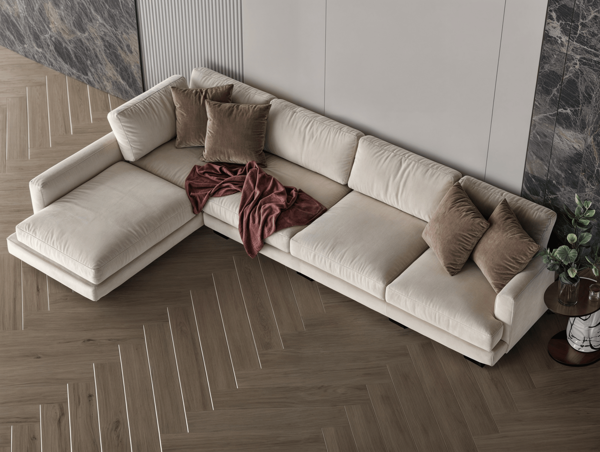 Off-white cream corner sofa model "Ronaq" in size 330×185 Sectionals| Oak