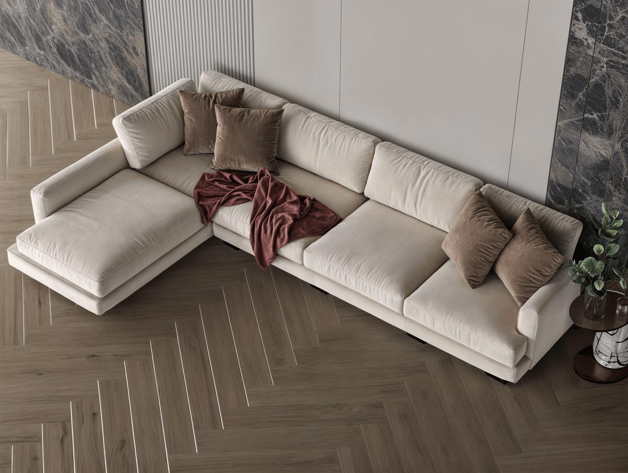 Off-white cream corner sofa model "Ronaq" in size 330×185 Sectionals| Oak