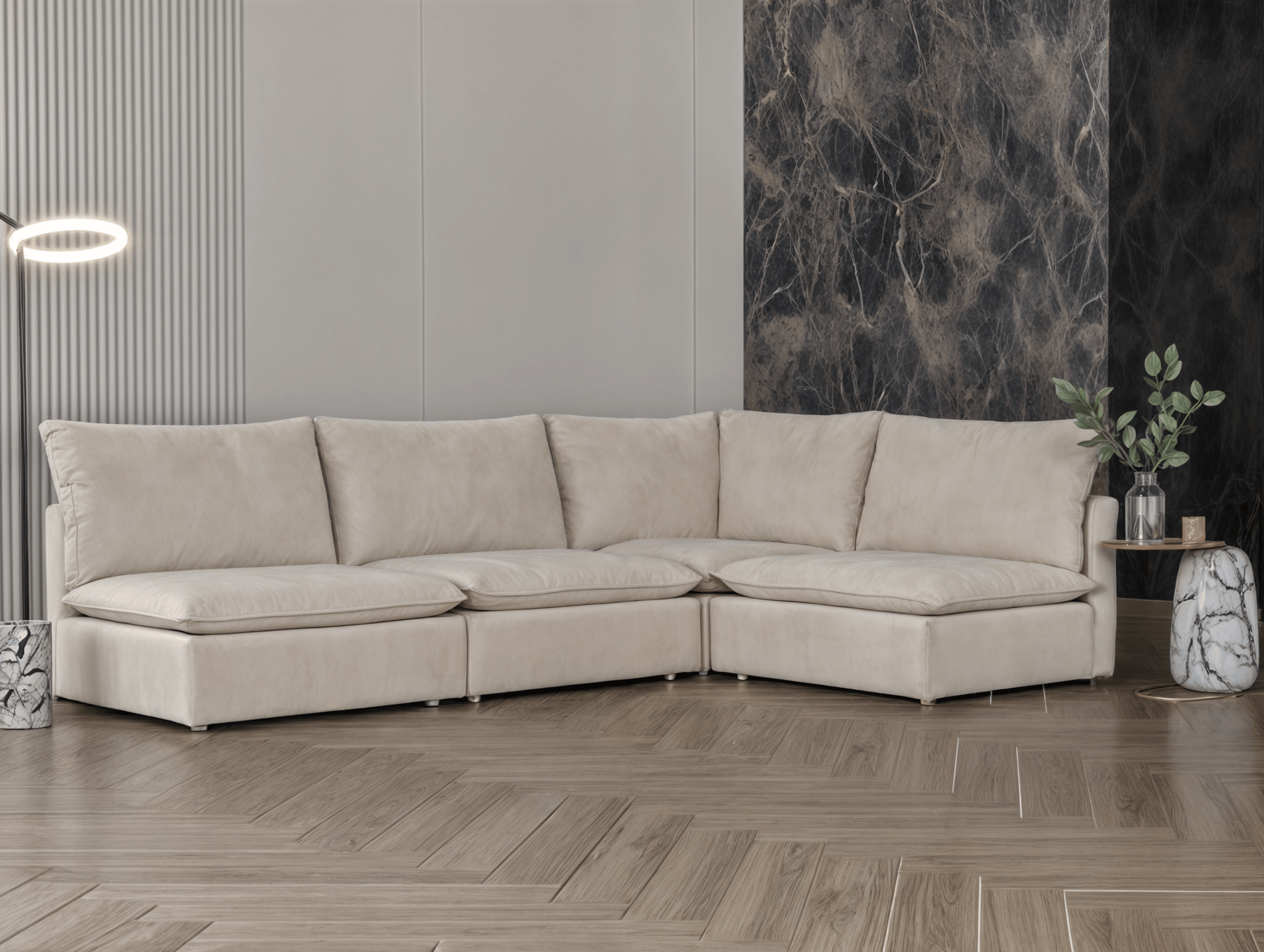Off-white olive green corner sofa model "Ishraq" in size 245×165 Sectionals| Oak