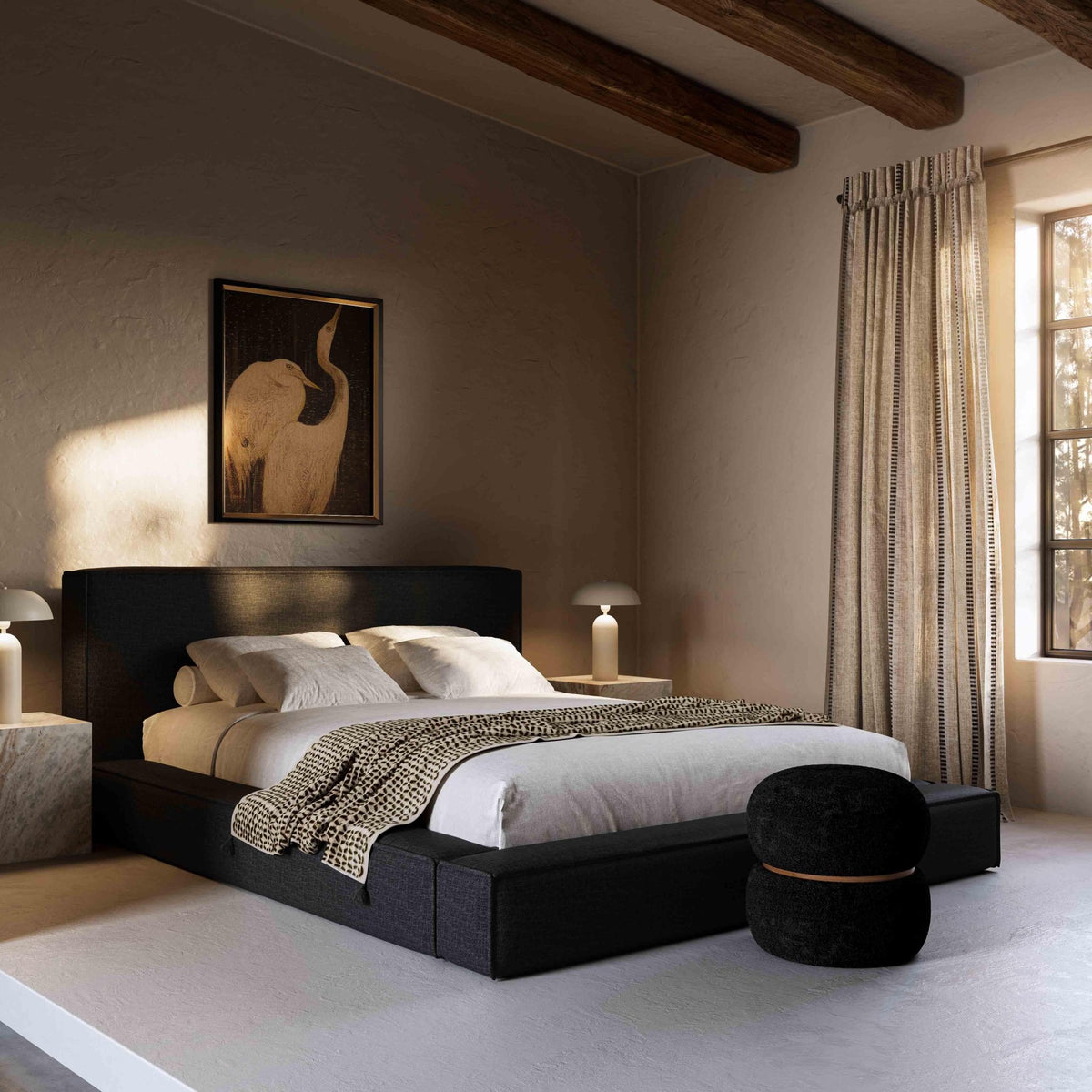 Olafur Black Linen King Bed Beds| TOV