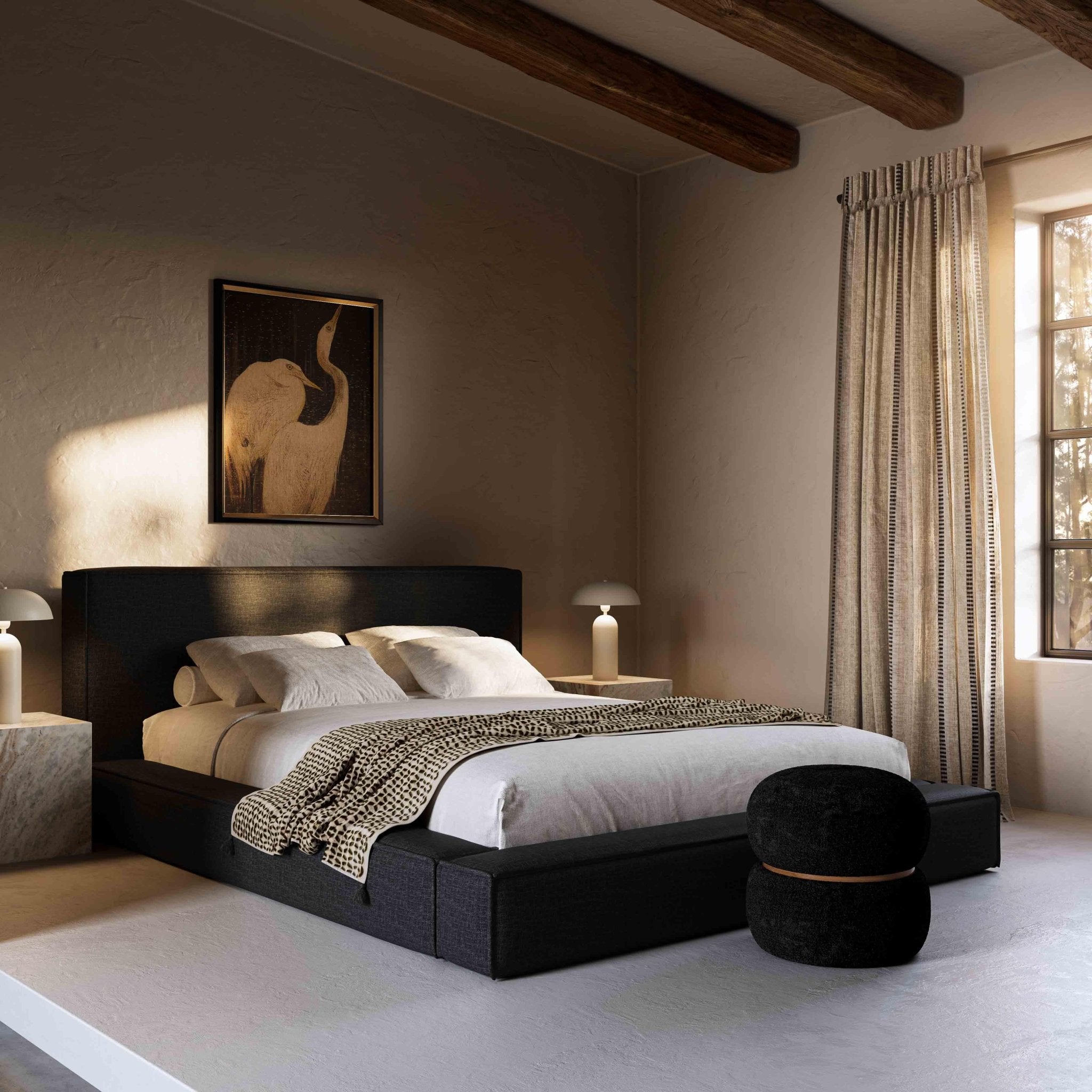Olafur Black Linen King Bed Beds| TOV