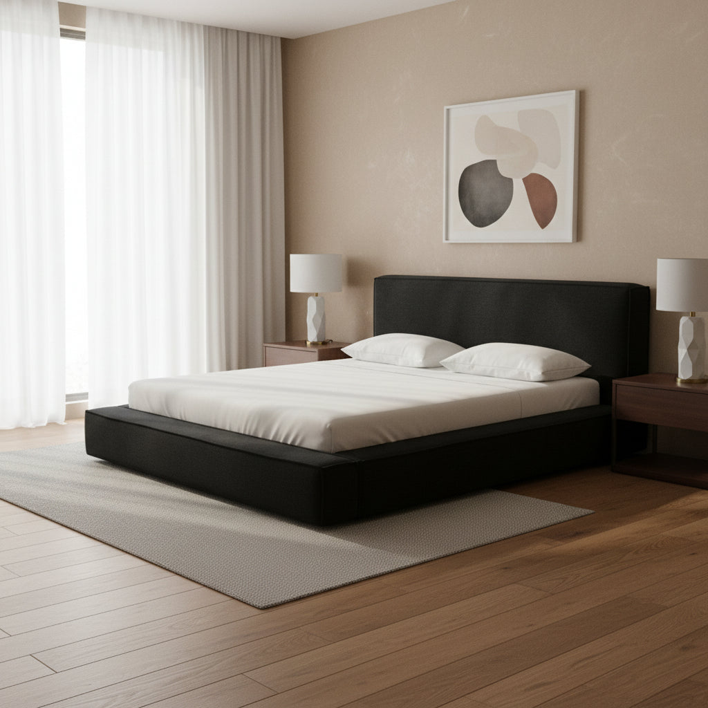 Olafur Black Linen Queen Bed Beds| TOV